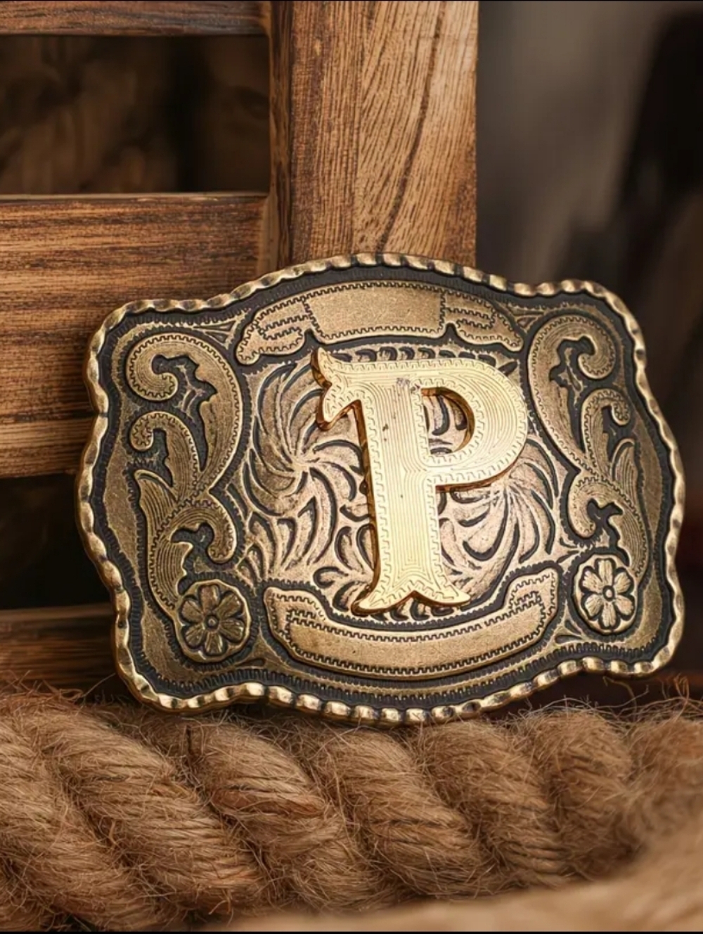 New Western Monogram Letter P Belt Buckle Antique Tone Cowboy Rodeo Initial